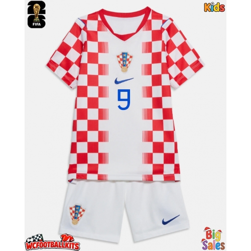 Croatia Andrej Kramaric #9 Replica Home Stadium Kit for Kids World Cup 2026 Short Sleeve (+ pants)